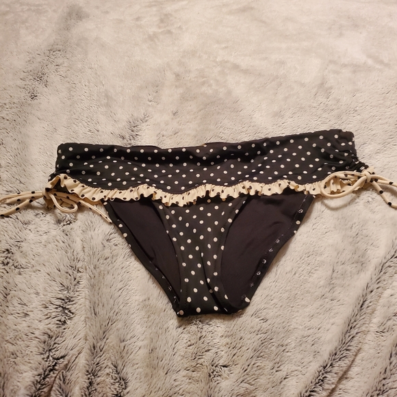 Black white tie polka dot bikini bottoms L 12 14 - Picture 2 of 4